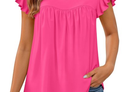 Fantaslook Womens Blouses Dressy Casual Pleated Tunic Tops Floral Ruffle Sleeve Summer Shirts